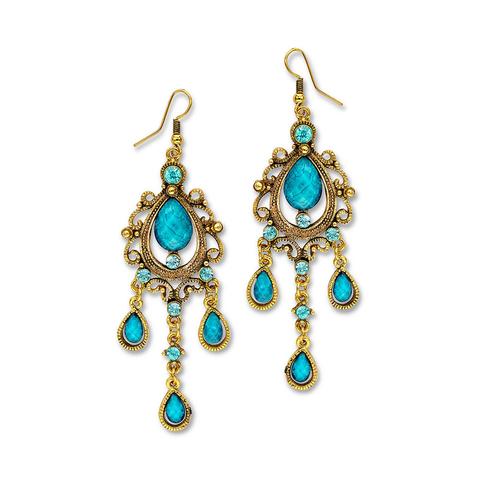 gold turquoise chandelier drop earrings
