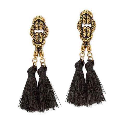 Candelabra – Black And Gold Tassel Earrings