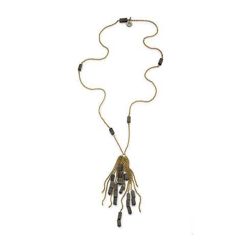 Black and gold tassel necklace