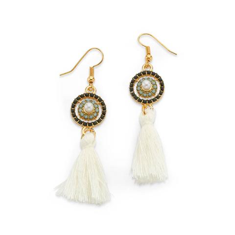 white tassel earrings